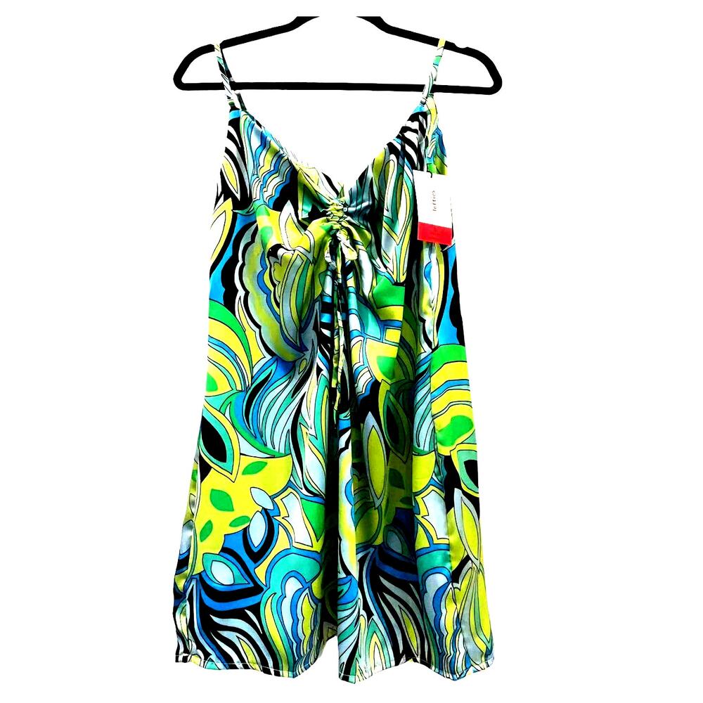 Lefties NIGHTIE Womens LG Pajama Dress Groovy Satin Floral Swirl Mob Wife Y2K